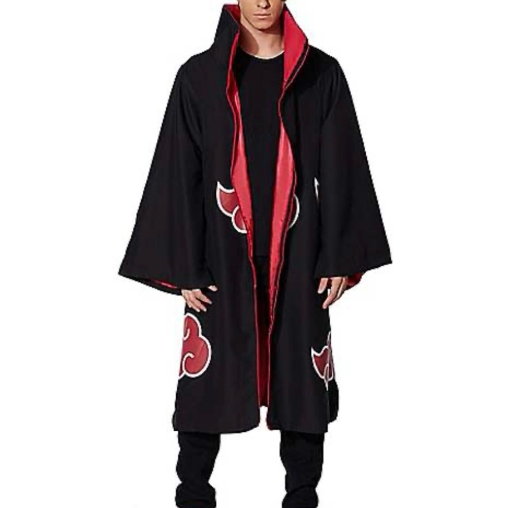 Naruto Akatsuki Shippuder Black & Red Satin Cloak Robe Cosplay Anime Costume